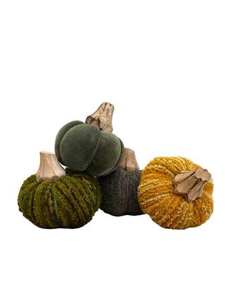 Cotton Blend Boucle Velvet Pumpkin w/ Wood Stem 3-1/2" (6 styles)