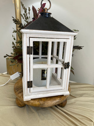 Wooden Candle Warmer Lantern - Weathered White
