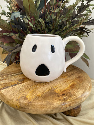 Debossed Stoneware Ghost Shaped Mug Matte White