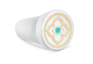 Evil Eye Gold Alpine White 15mm Ring Size 7