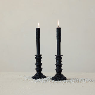 Unscented Taper in Taper Holder Shaped Candle in Cello Bag with Raffia Tie, Black