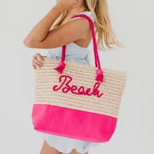 Beach Bum Raffia Tote Fuchsia