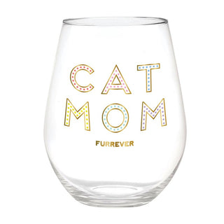 Jumbo Stemless Wine Glass Cat Mom