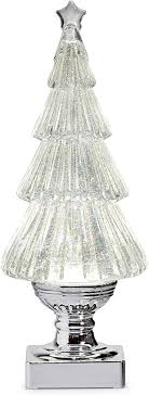 Lighted Flat Tree with Silver Swirling Glitter 12.25"
