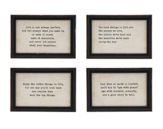 Wood Framed Wall Decor w/Saying Black & white - 4 Styles