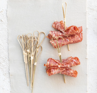 Bamboo single use skewers w/ heart shaped handles