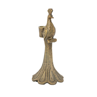 Cast Aluminum Peacock Shaped Taper Holder, Antique Gold Finish