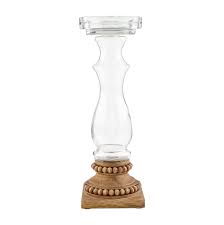 40960016S Small Glass And Wood Candlestick
