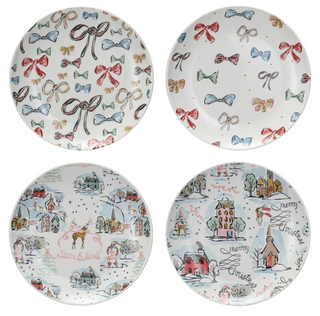 Round Stoneware 8" Plate w/ Holiday Pattern - Multi Color