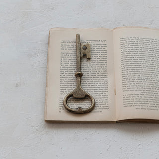 Cast Iron Key Shaped Bottle Opener, Antique Brass Finish