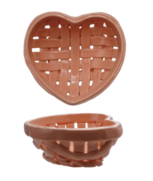 Handmade Stoneware Woven Heart Shaped Basket - Pink