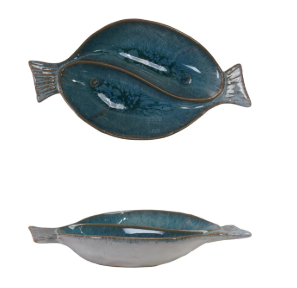 Stoneware Fish Shaped Dish, Reactive Glaze