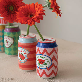 Hand-Painted Stoneware Soda Can Shaped Vase with Decal, 6 Styles