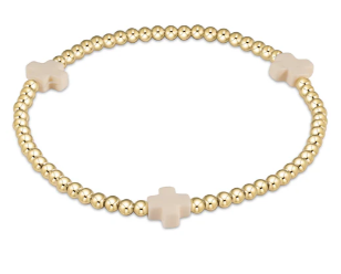 Signature Cross Gold Pattern Off White 3mm Bracelet