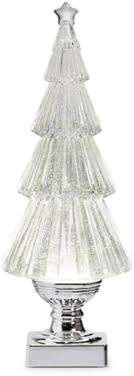Lighted Flat Tree with Silver Swirling Glitter 14.25"