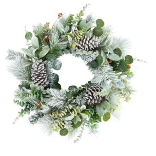 26" Frosted Mixed Greenery and Pinecone Wreath