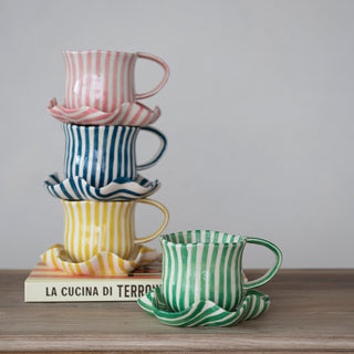 14 oz. Hand-Painted Mug with Ruffled Saucer,  4 Colors