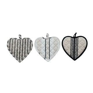 Cotton Quilted Heart Shaped Pot Holder with Stripes