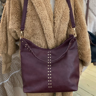 Emery - Merlot Slouchy Hobo w/ Stud Detailing