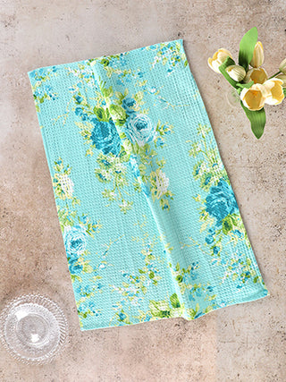 Cottage Rose Tea Towel Turquoise