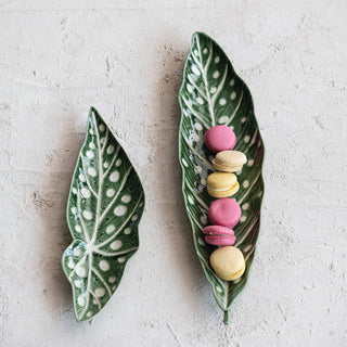 Stoneware Leaf Shaped Plate with Wax Relief Design