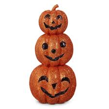Stack of Glittered Jack o Lanterns 8"