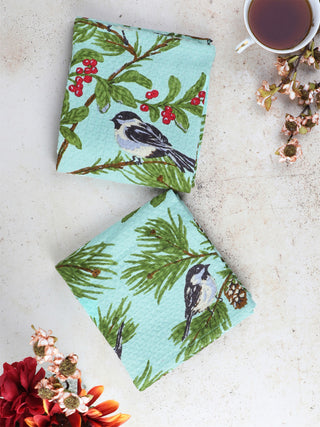 Chickadee Tea Towel Winter Mint
