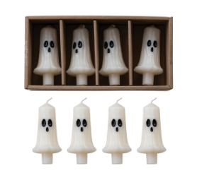 Unscented Ghost Shaped Bottle Taper Candles in Box, White & Black, Set of 4 - HX1963