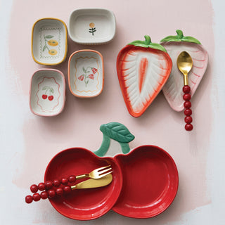 Hand-Painted Stoneware Footed Dish, 4 Styles