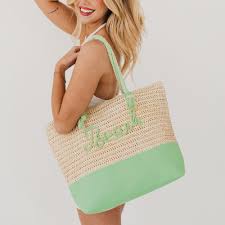 Beach Bum Raffia Tote Mint Green