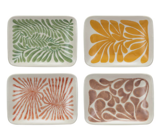 Hand-Painted Stoneware Plate W/Abstract design 4 styles