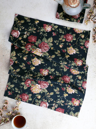 Winter Rose Tea Towel Black