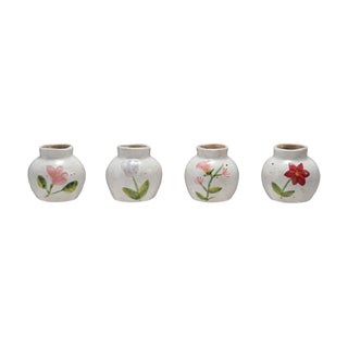 Hand-painted Stoneware Vase with Flowers, 4 styles
