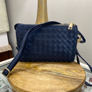 Kate Woven Three Compartment Crossbody Wristlet Bag- Navy