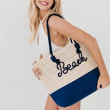 Beach Bum Raffia Tote Bag Navy