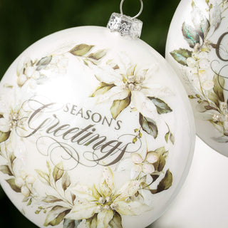 OR10672 Floral Text White/Green Seasons Greetings