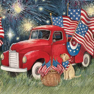 C932200 Old Glory Red Truck Cocktail Napkins