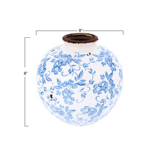 Terracotta Vase with Blue Pattern