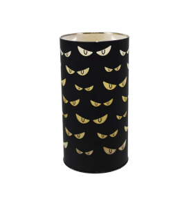 Glass LED Llight W/ Laser Etched Spooky Eyes - Matte Black & Gold Finish