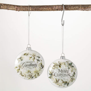 OR10672 Floral Text White/Green Seasons Greetings