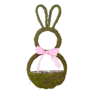 Bunny Wreath Basket with Pink Bow - Green W4106640