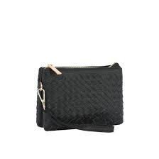 Kate Woven Three Compartment Crossbody Wristlet Bag- Black
