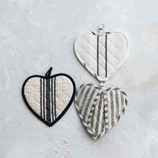 Cotton Quilted Heart Shaped Pot Holder with Stripes