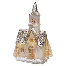 Mercury Glass Lit Church 9"