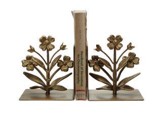 Cast Iron Flower Shaped Bookends, gold finish 2 in a set
