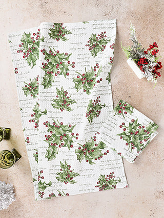 Holly Song White Tea Towel