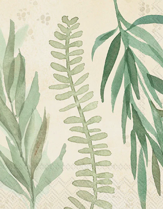Leaf and Stem Leaves Cream Cocktail Napkin