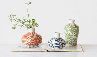 Round Hand Painted Stoneware Vases w/Abstract Design SM
