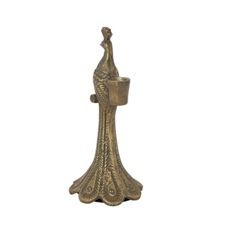 Cast Aluminum Peacock Shaped Taper Holder, Antique Gold Finish
