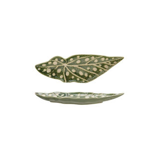 Stoneware Leaf Shaped Plate with Wax Relief Design